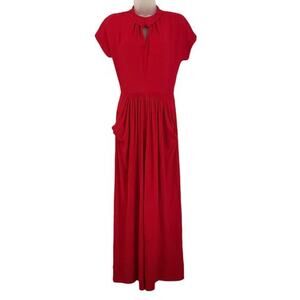 Vintage Norma Kamali x Bloomingdales 1980s Red Crepe Keyhole Pleated Jumpsuit